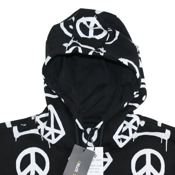 Create 2MEW Mens XL Sweatshirt Hoodie Black All Over Graffiti Embroidered Skull - Picture 5 of 14